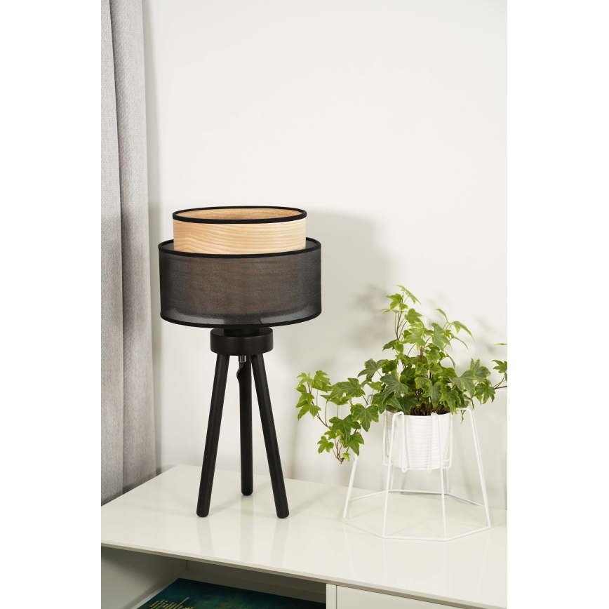 Duolla - Pöytävalaisin WOOD BOHO 1xE27/15W/230V halkaisija 25 cm musta/beige