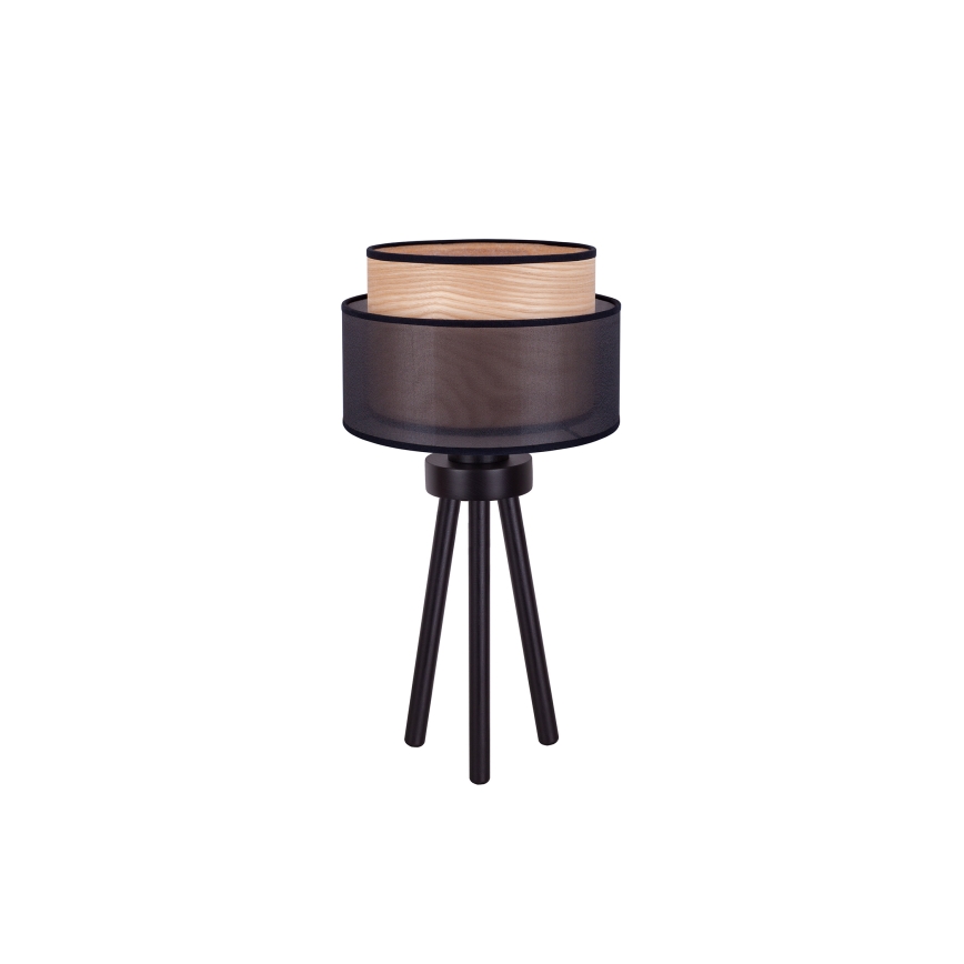 Duolla - Pöytävalaisin WOOD BOHO 1xE27/15W/230V halkaisija 25 cm musta/beige