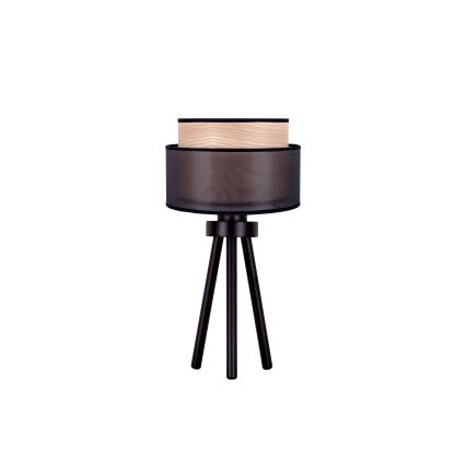 Duolla - Pöytävalaisin WOOD BOHO 1xE27/15W/230V halkaisija 25 cm musta/beige