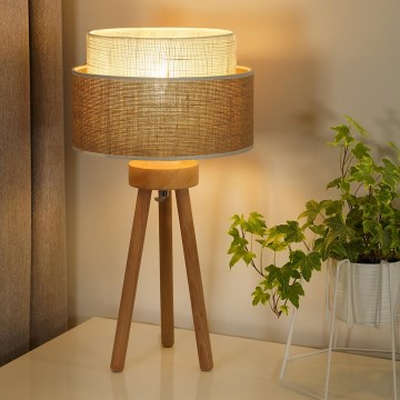 Duolla - Pöytävalaisin YUTE BOHO 1xE27/15W/230V halkaisija 25 cm ruskea/kerma