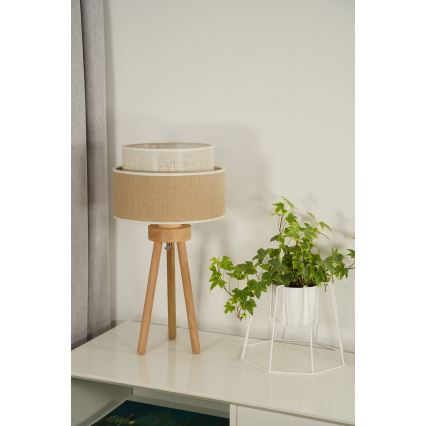 Duolla - Pöytävalaisin YUTE BOHO 1xE27/15W/230V halkaisija 25 cm ruskea/kerma