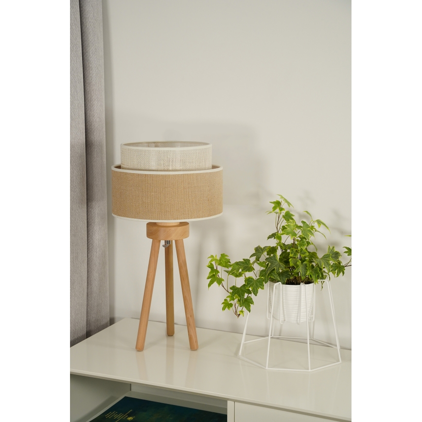 Duolla - Pöytävalaisin YUTE BOHO 1xE27/15W/230V halkaisija 25 cm ruskea/kerma
