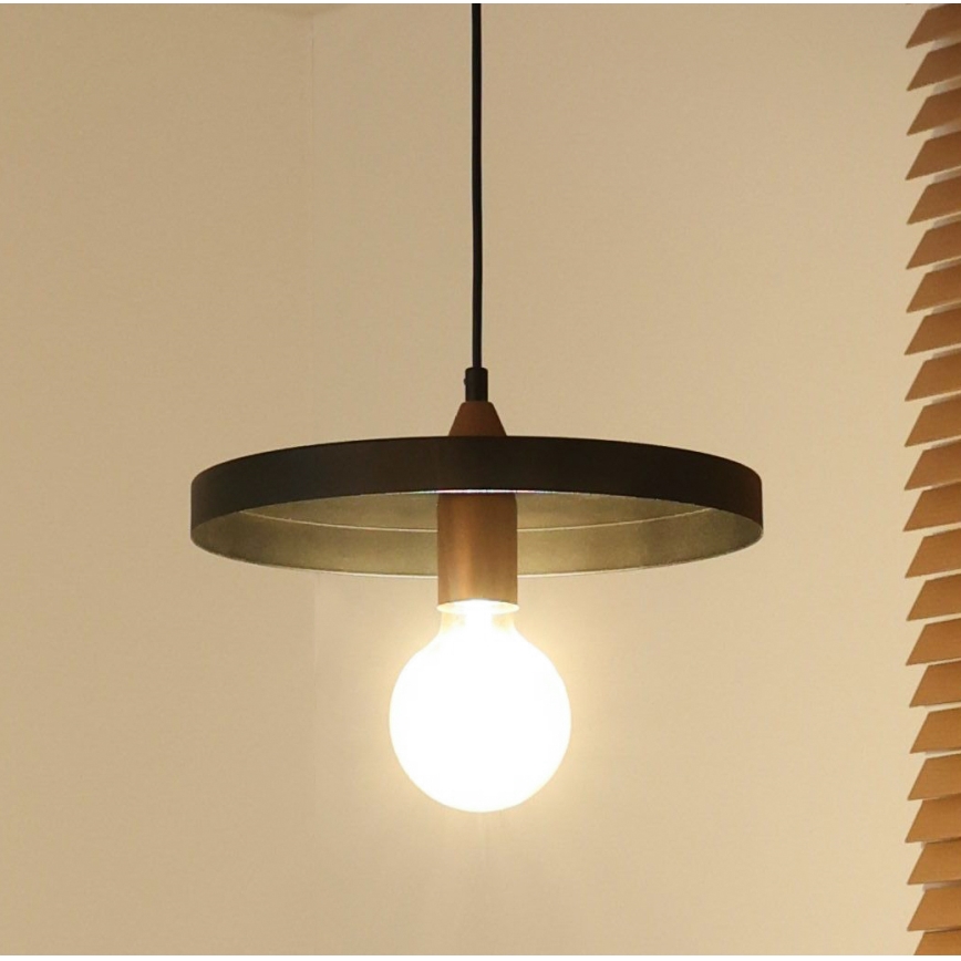 Duolla - Riippuvalaisin johdolla IRONLINE 1xE27/15W/230V halkaisija 30 cm musta/kuparinvärinen