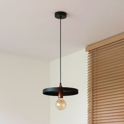 Duolla - Riippuvalaisin johdolla IRONLINE 1xE27/15W/230V halkaisija 30 cm musta/kuparinvärinen