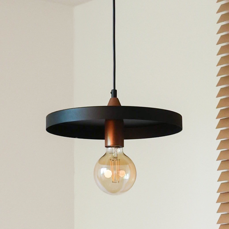 Duolla - Riippuvalaisin johdolla IRONLINE 1xE27/15W/230V halkaisija 30 cm musta/kuparinvärinen