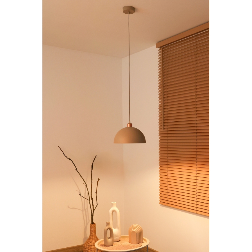 Duolla - Riippuvalaisin johdolla IRONLINE 1xE27/15W/230V Ø 27 cm beige/kupari