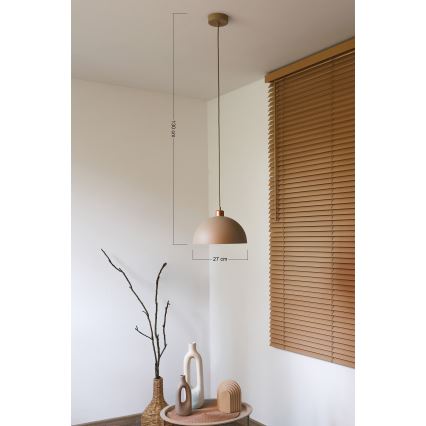Duolla - Riippuvalaisin johdolla IRONLINE 1xE27/15W/230V Ø 27 cm beige/kupari