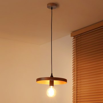 Duolla - Riippuvalaisin vaijerilla IRONLINE 1xE27/15W/230V, Ø 30 cm, kupari/musta