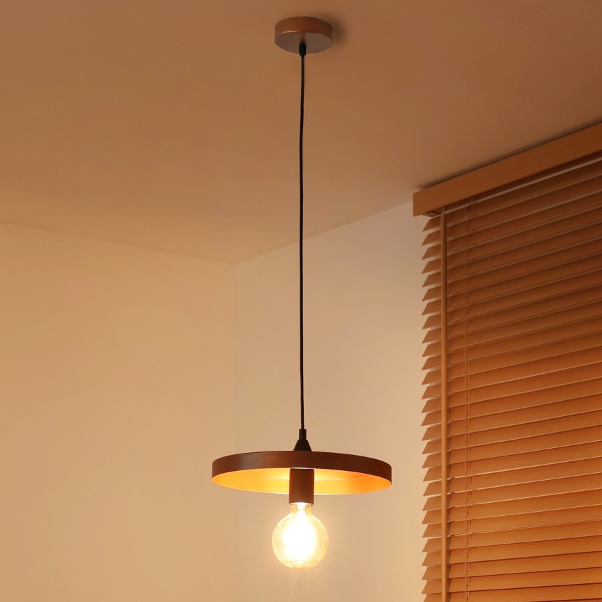 Duolla - Riippuvalaisin vaijerilla IRONLINE 1xE27/15W/230V, Ø 30 cm, kupari/musta