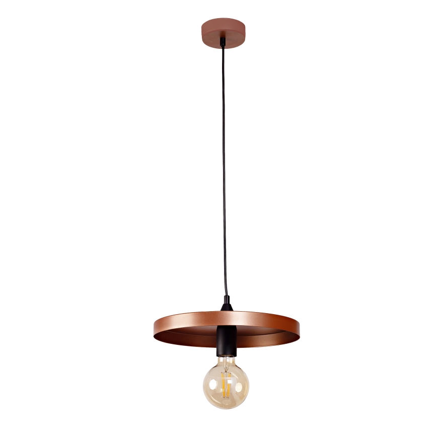 Duolla - Riippuvalaisin vaijerilla IRONLINE 1xE27/15W/230V, Ø 30 cm, kupari/musta