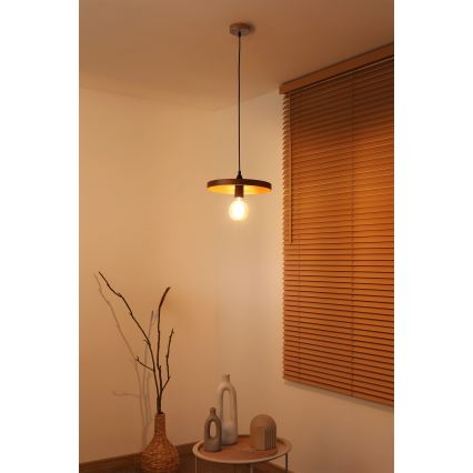 Duolla - Riippuvalaisin vaijerilla IRONLINE 1xE27/15W/230V, Ø 30 cm, kupari/musta