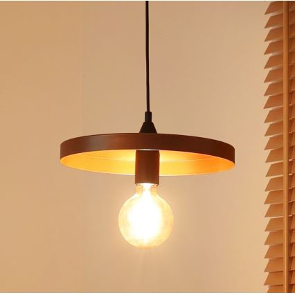 Duolla - Riippuvalaisin vaijerilla IRONLINE 1xE27/15W/230V, Ø 30 cm, kupari/musta