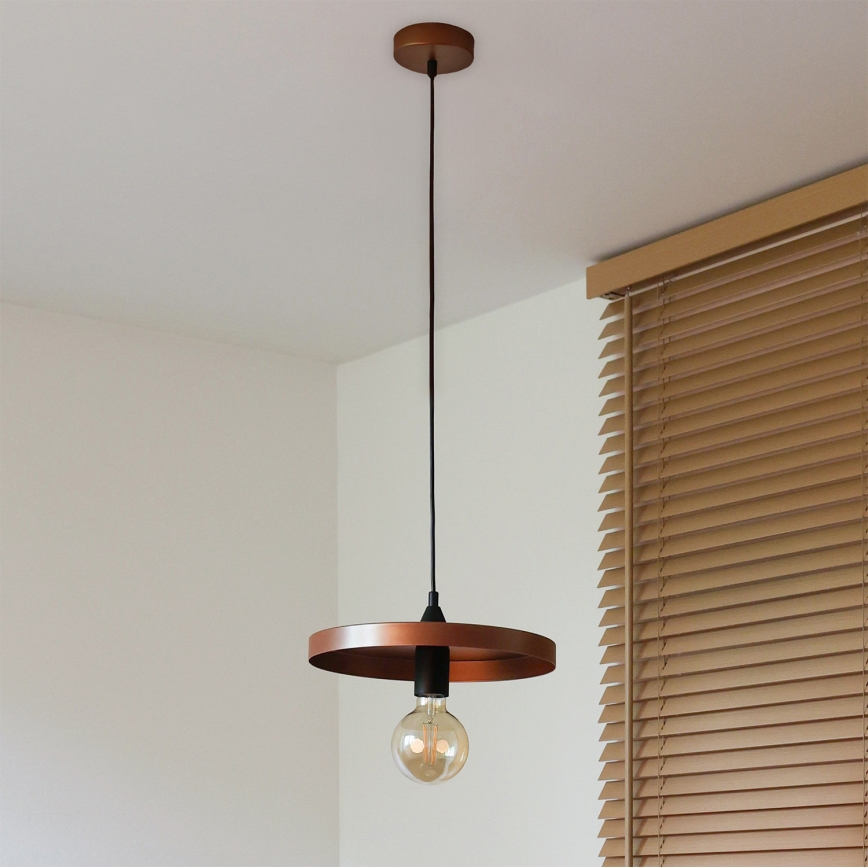 Duolla - Riippuvalaisin vaijerilla IRONLINE 1xE27/15W/230V, Ø 30 cm, kupari/musta