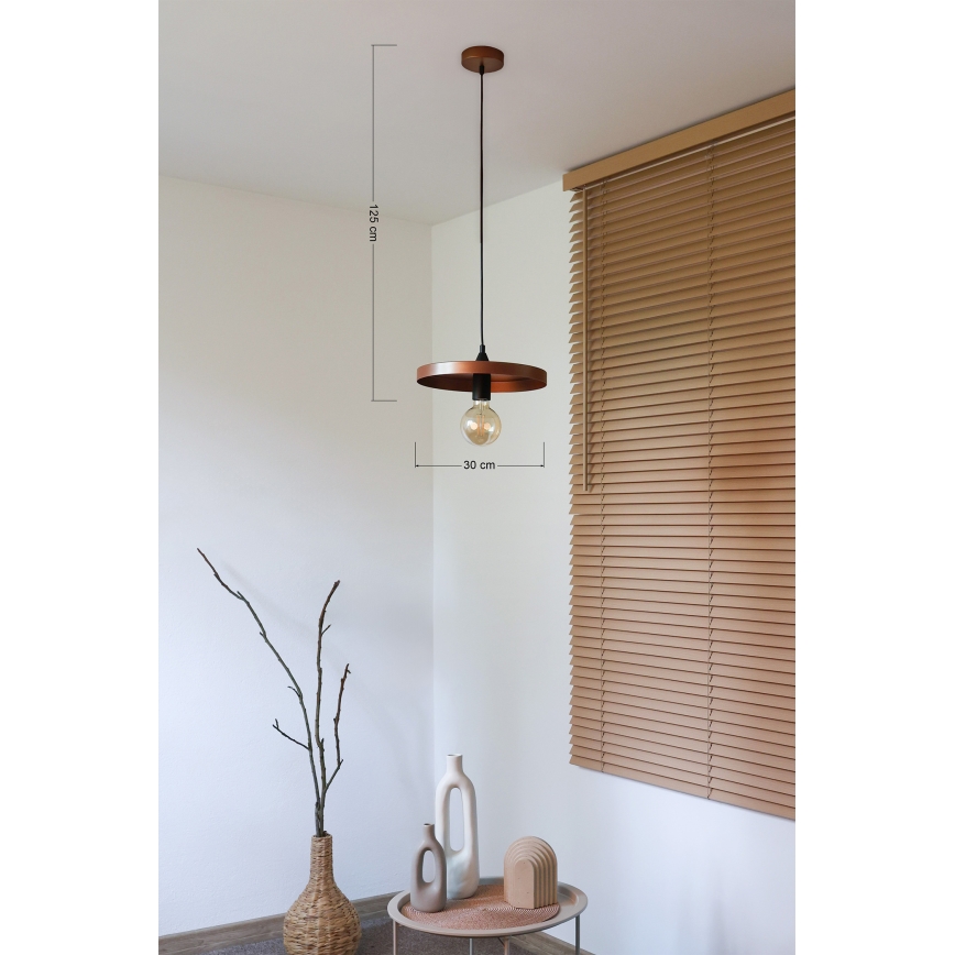 Duolla - Riippuvalaisin vaijerilla IRONLINE 1xE27/15W/230V, Ø 30 cm, kupari/musta