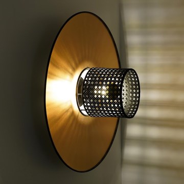 Duolla - Seinävalaisin TOKYO RATTAN 1xE27/15W/230V halkaisija 50 cm kulta/musta