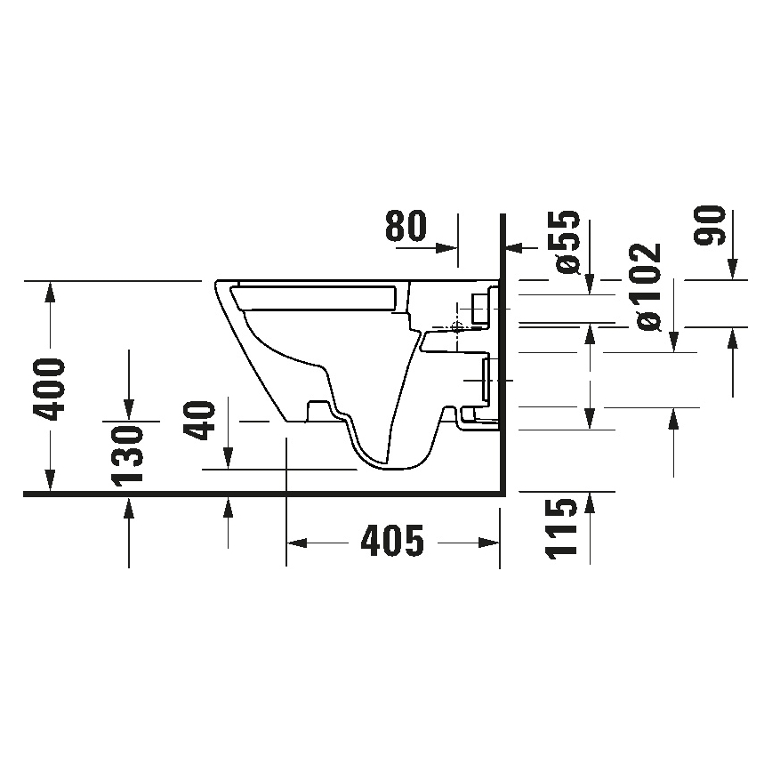 Duravit 29030900212 - Seinään asennettava reunaton WC D-CODE, keramiikka/kiiltävä valkoinen