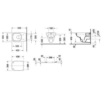Duravit 45350900A1 - Seinään kiinnitettävä WC SoftClose-istuinkannella, D-CODE-keramiikka/kiiltävä valkoinen