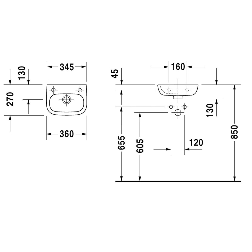 Duravit 7053600092 - Seinään asennettava pesuallas D-CODE 36x27 cm, keraaminen/kiiltävän valkoinen