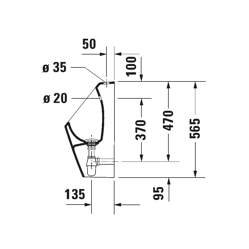 Duravit 828300000 - D-CODE reunaton pisuaari, ylävesiliitäntä, takaviemäri, keramiikka/kiiltävä valkoinen