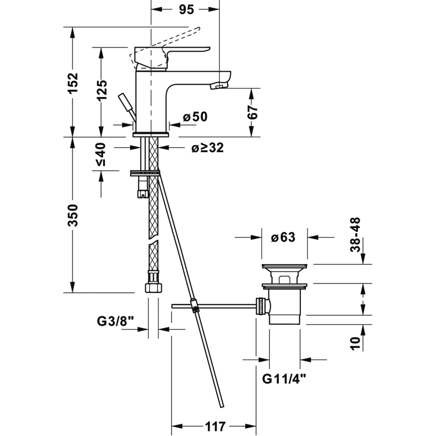 Duravit DC1013001046 - Lavuaarihana + tyhjennysventtiili D-CODE mattamusta