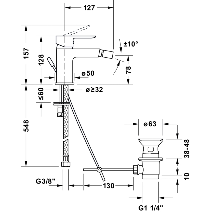 Duravit DC2400011046 - Bidet-sekoitin D-CODE, mattamusta