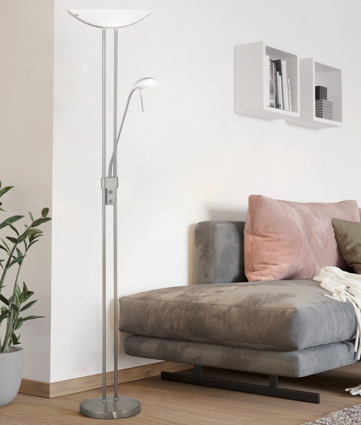 Eglo 25869 - Himmennettävä lattiavalaisin BAYA 1xR7s/230W/230V + 1xG9/33W mattakromi