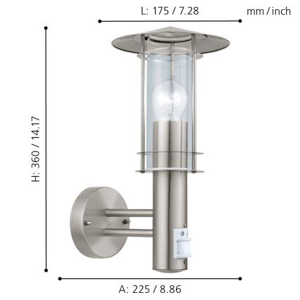 EGLO 30185 - Ulkoseinävalaisin anturilla LISIO 1xE27/60W/230V IP44