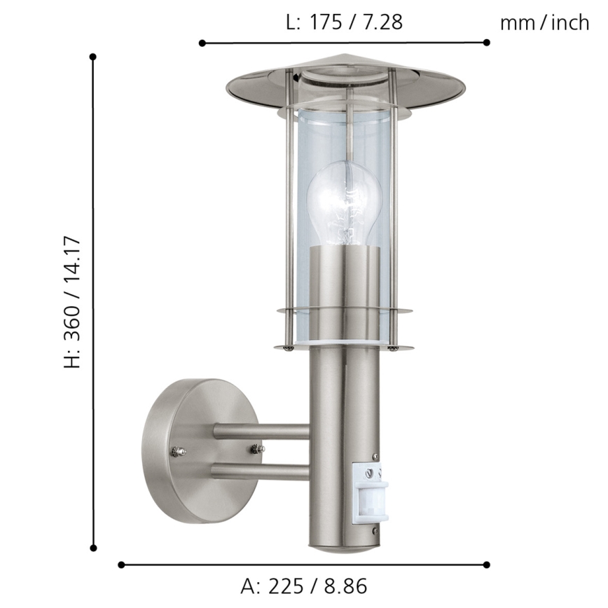 EGLO 30185 - Ulkoseinävalaisin anturilla LISIO 1xE27/60W/230V IP44
