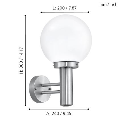 Eglo 30205 - Ulkovalaisin NISIA E27/60W/230V IP44
