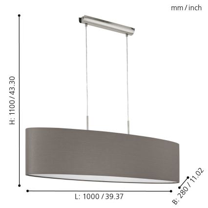 Eglo 31587 - Ripustettava kattovalaisin PASTERI 2xE27/60W/230V