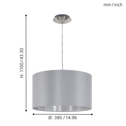 Eglo 31601 - Kattokruunu narulla MASERLO 1xE27/60W/230V
