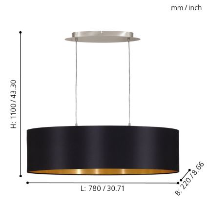 Eglo 31611 - Kattokruunu narulla MASERLO 2xE27/60W/230V