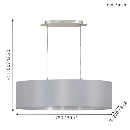 Eglo 31612 - Kattokruunu narulla MASERLO 2xE27/60W/230V