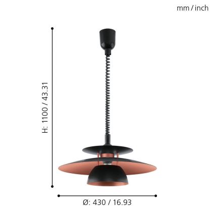 Eglo 31666 - Alas vedettävä kattokruunu BRENDA 1xE27/60W/230V