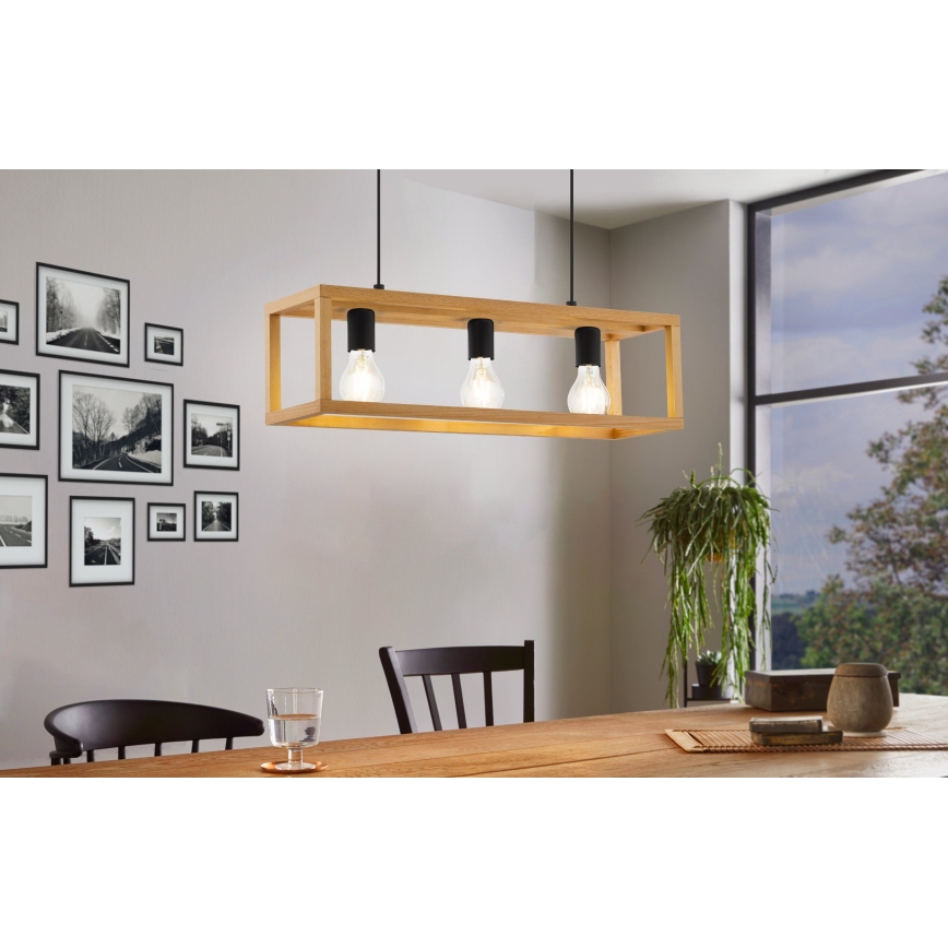 Eglo 32144 - Vaijerikiinnitteinen riippuvalaisin BLACKCROWN 3xE27/40W/230V ruskea