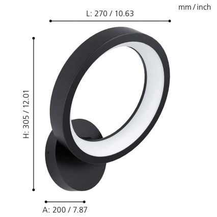Eglo 32325 - LED RGBW Himmennettävä seinävalaisin MARGHERA-C LED/16W/230V 2700-6500K musta