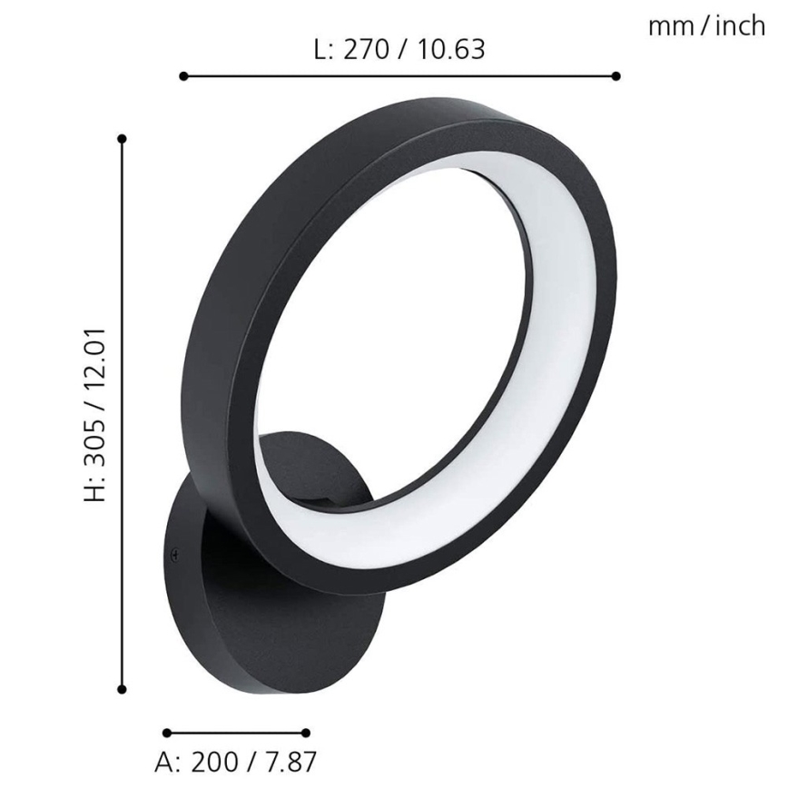 Eglo 32325 - LED RGBW Himmennettävä seinävalaisin MARGHERA-C LED/16W/230V 2700-6500K musta