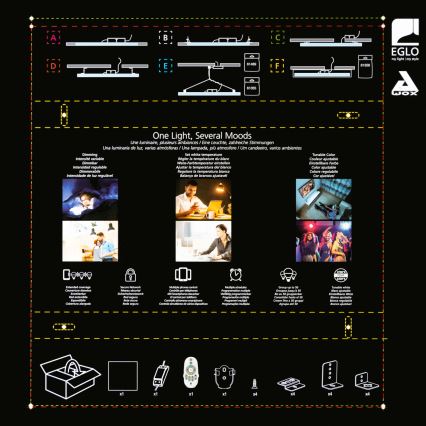 Eglo 32547 - LED RGBW Himmennettävä pinta-asennettava/upotettu paneeli 2in1 SALOBRENA-C LED/34W/230V valkoinen 60x60 cm + kaukosäädin