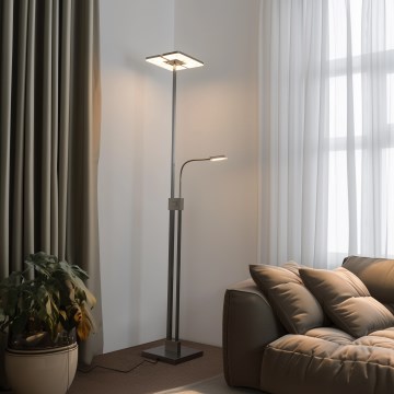 Eglo 33182 - Himmennettävä LED-lattiavalaisin SOLANO 1xLED/26W/230V +1xLED/3,2W 3000K mattakromi