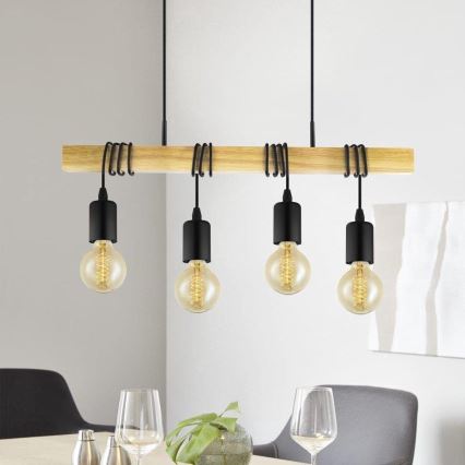 Eglo 33378 - LED-kattokruunu johdossa TOWNSHEND 4xE27/4W/230V 2200K beige/musta