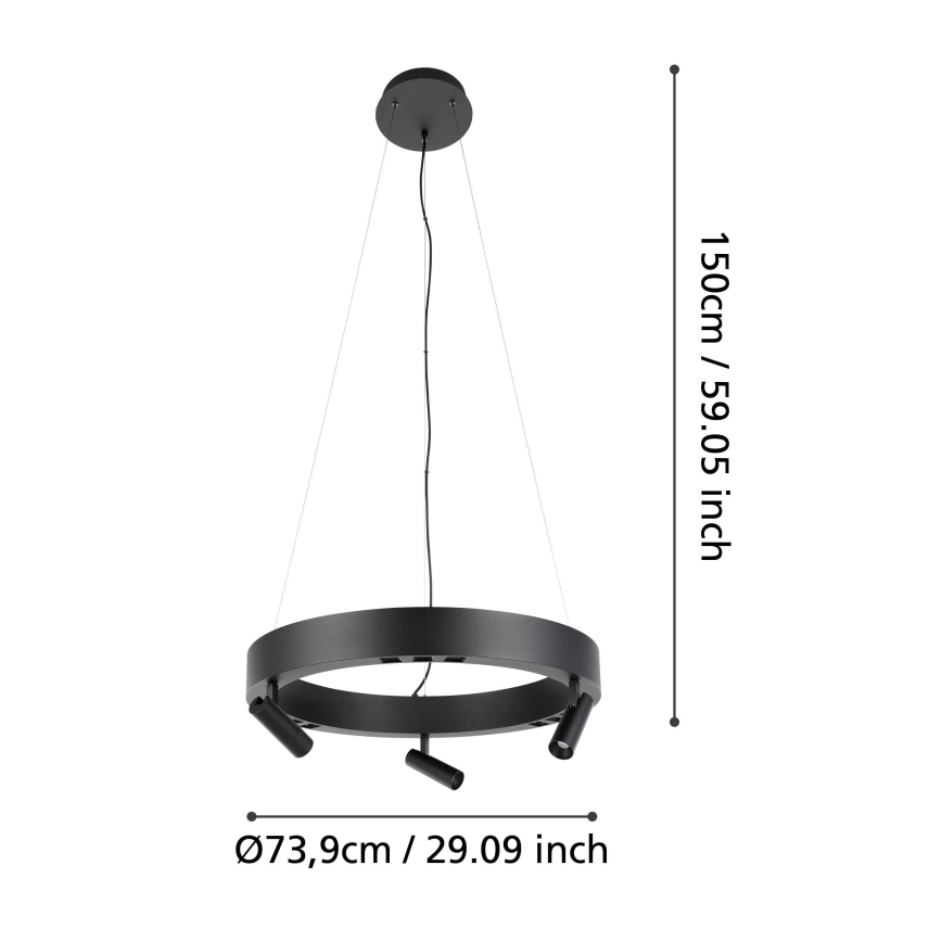 Eglo - Himmennettävä LED-kattokruunu johdossa 3xLED/8W/230V + 3xLED/8,5W 3000K musta + kauko-ohjaus