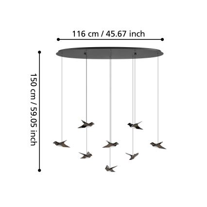 Eglo - Himmennettävä LED-kattokruunu johdossa 8xLED/4,2W/230V 3000K musta
