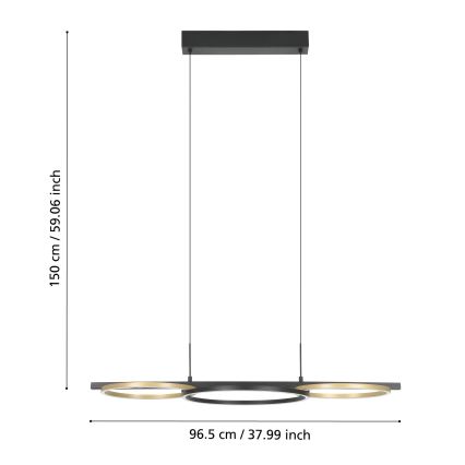 Eglo - Himmennettävä LED-kattokruunu johdossa 2xLED/12,5W/230V + LED/15,5W 3000K musta