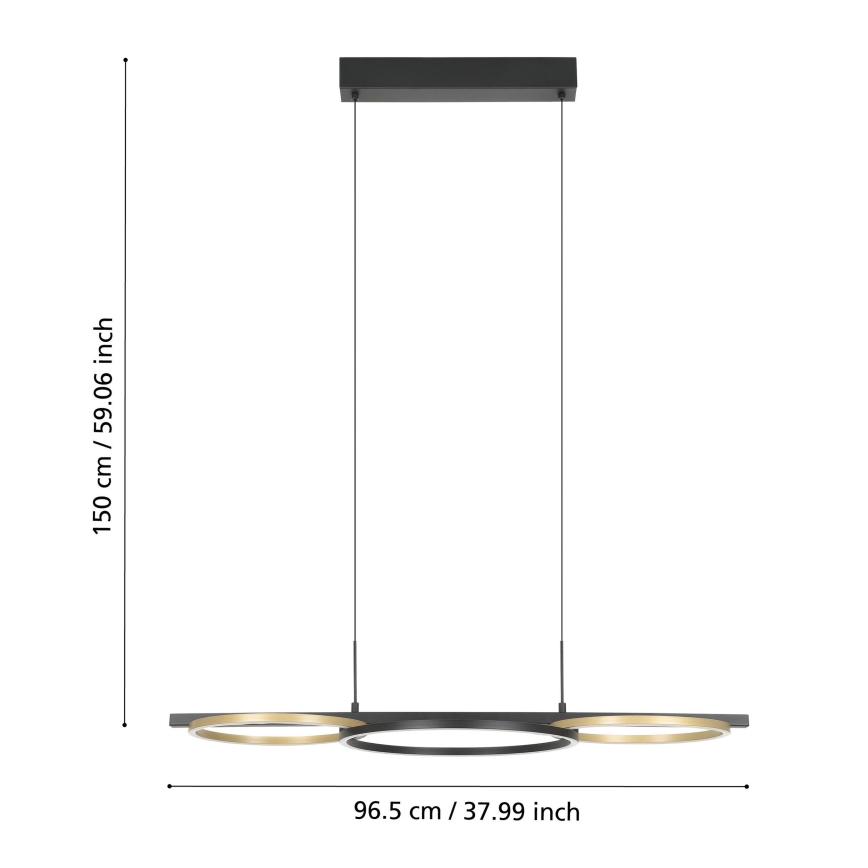 Eglo - Himmennettävä LED-kattokruunu johdossa 2xLED/12,5W/230V + LED/15,5W 3000K musta