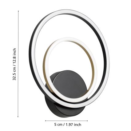 Eglo - LED-seinävalaisin LED/12W/230V 3000K + 4xLED/2,1W 3000K musta