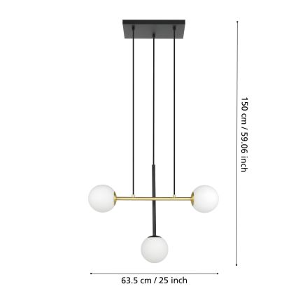 Eglo - Kattokruunu johdossa 3xE14/40W/230V kulta/musta
