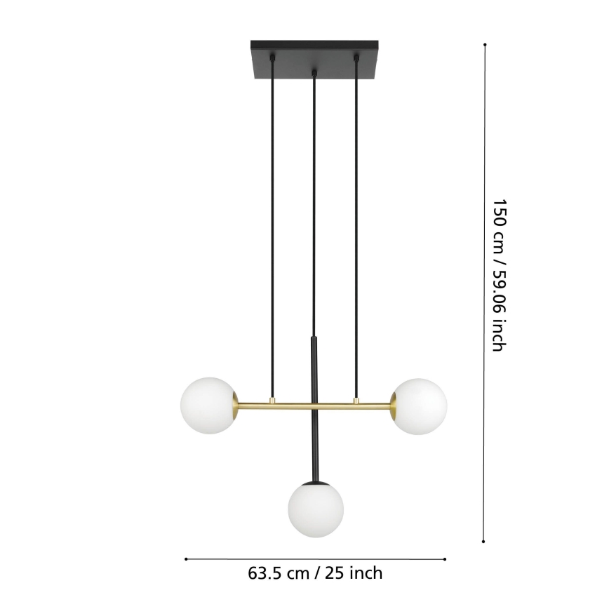 Eglo - Kattokruunu johdossa 3xE14/40W/230V kulta/musta