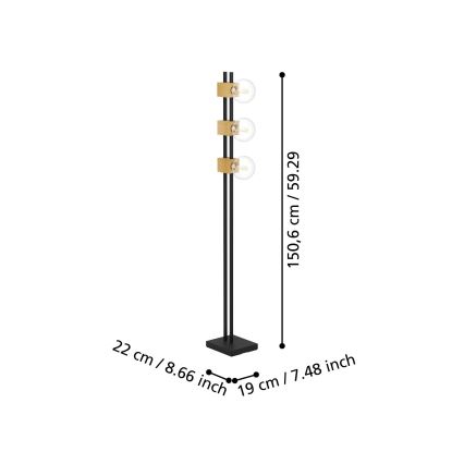 Eglo - Lattialamppu 3xE27/40W/230V musta/ruskea