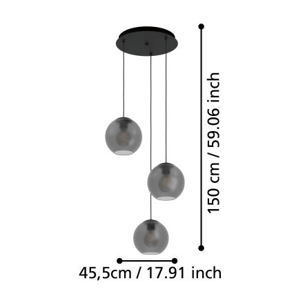 Eglo - Kattokruunu johdossa 3xE27/40W/230V savuinen