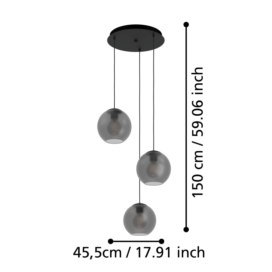 Eglo - Kattokruunu johdossa 3xE27/40W/230V savuinen